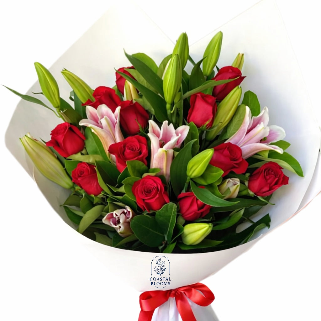 RED ROSE & LILY BOUQUET